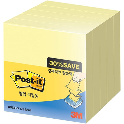 포스트잇 팝업 리필용 노트 알뜰팩 KR330-5 (76 X 76mm/5패드)